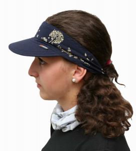 Vázací čelenka s kšiltem  tmavě modrá vzor Stromy