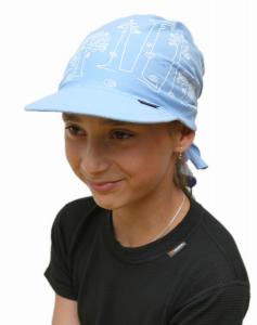Dětský šátek s kšiltem blankyt modrý vzor Stromy